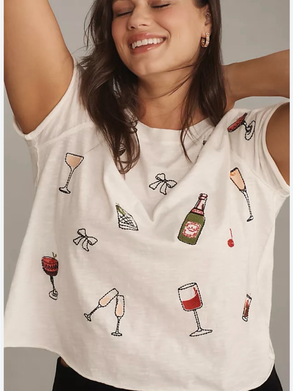Anthropologie Maeve Caitlin Embroidered Boxy Tee Cocktail NWT Size S